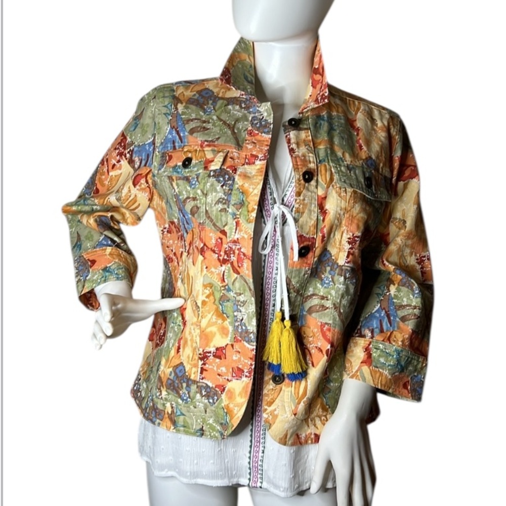 Christopher & Banks Jacket Linen/Cotton blend 4 pockets / 3/4 Sleeves Size S